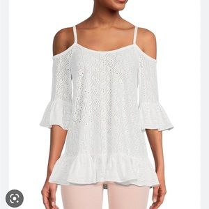 Michael Kors eyelet ruffle top.  In white. Size M
